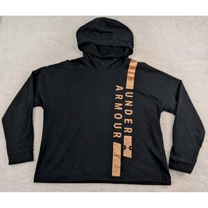 Under Armour Gold Spell Out Hoodie Women's Size XL Black Loose Fit